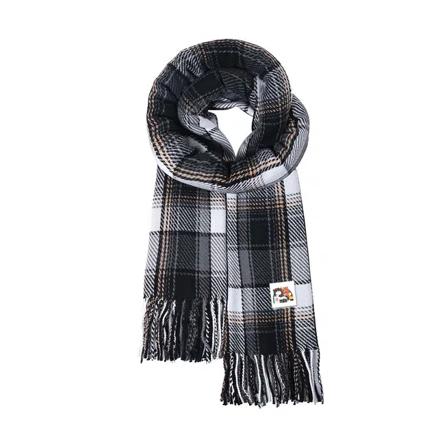 吾皇猫 小清新学院风秋冬季氛围感粉色虚线格子围脖百搭奶呼呼流苏保暖披肩 心动礼盒装 聚酯纤维 绒线围巾 男女同款情侣款