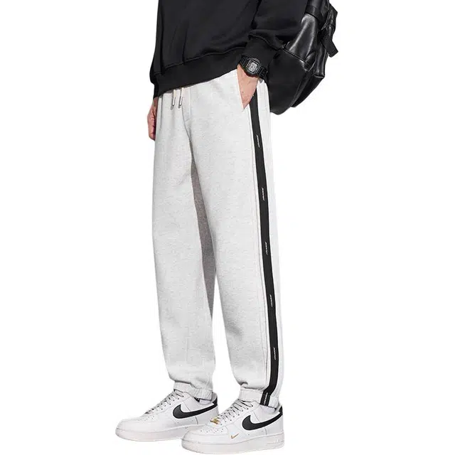 协协乐 高街风拼色针织宽松哈伦束脚九分裤秋冬季美式复古潮牌青少年弹力抽绳痞帅百搭运动长裤休闲裤 男款