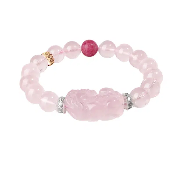 仙园韵 莫桑比克粉晶石招桃花招财貔貅手饰 告白恋爱#好运 粉水晶 手串 男女同款情侣款