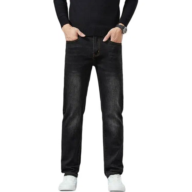 潮人榜 秋冬季高端潮牌百搭日常通勤直筒厚款弹力修身柔软舒适牛仔裤 男女同款