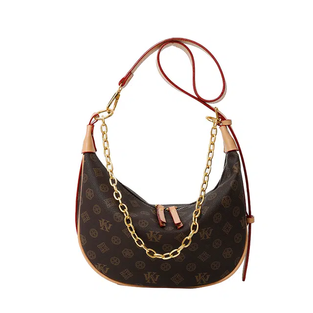 米囹 复古印花 柔软舒适 豌豆包腋下单肩包 小号 棕色