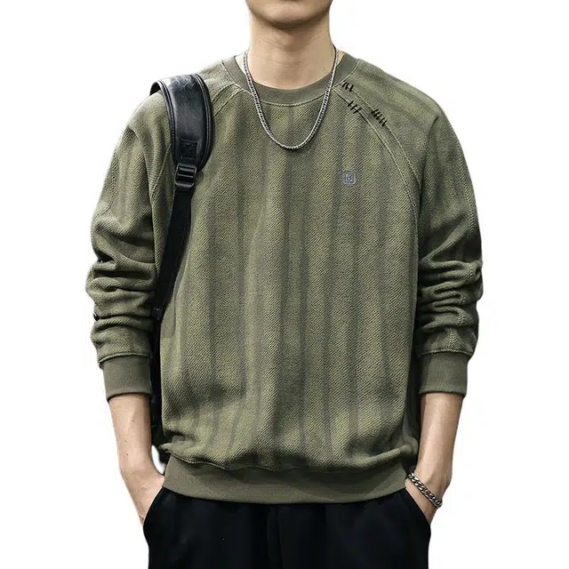 前进牛 秋季美式经典复古潮流潮牌长袖高级质感条纹设计圆领宽松休闲户外百搭上衣卫衣 男款