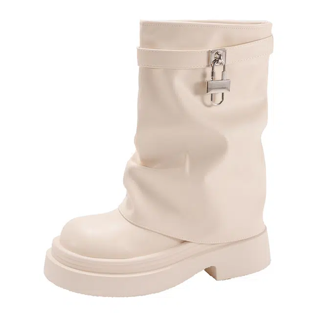 拾伍象 洋气潮流辣妹复古百搭厚底裤管靴 中筒 短筒马丁靴 女