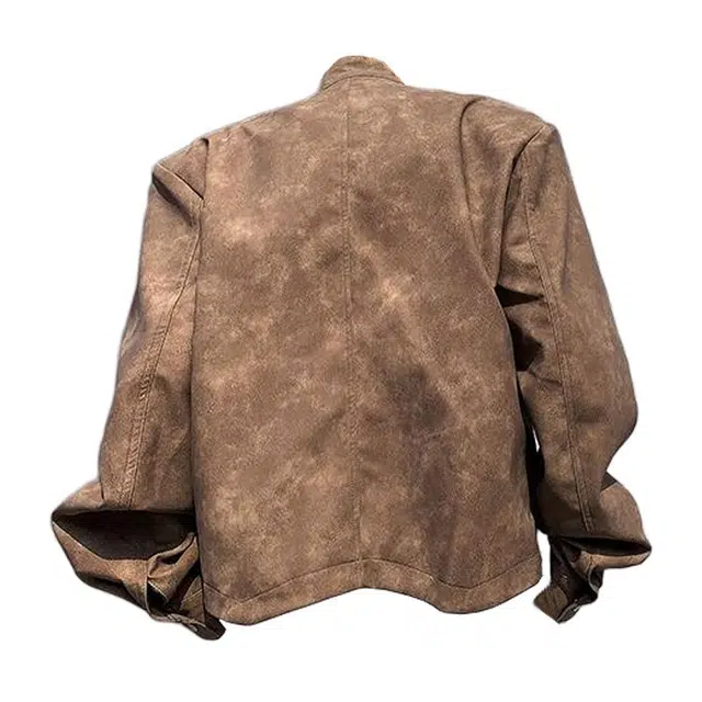 木林森 美式高街潮牌复古做旧机车服外套小众设计感短款垫肩时尚百搭潮流休闲夹克衫皮衣 男女同款