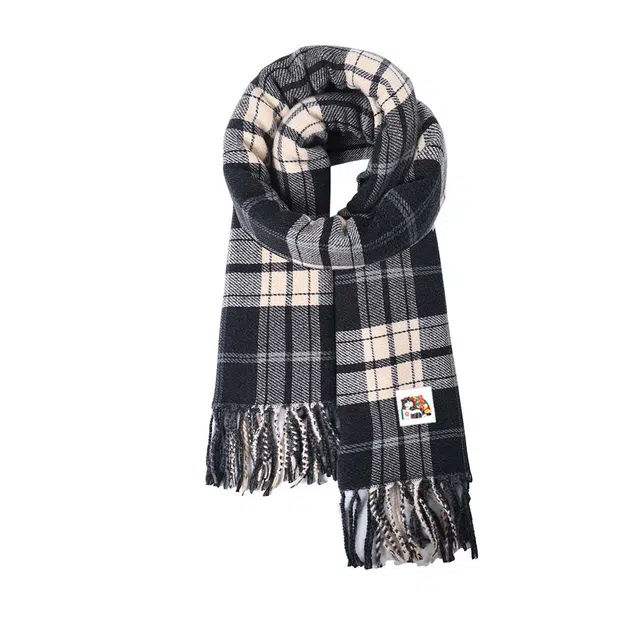 吾皇猫 韩版经典格纹流高级感减龄加厚保暖 聚酯纤维 绒线围巾 男女同款情侣款