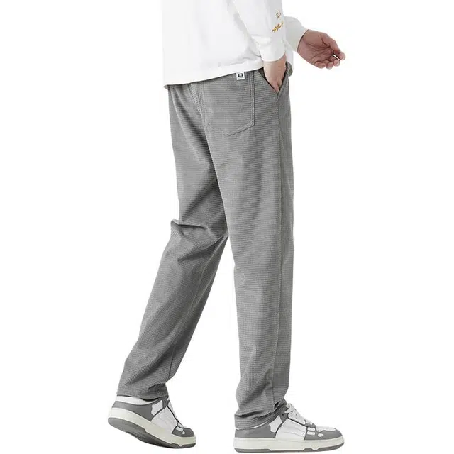 潮人榜 美式秋冬季小华夫格设计感时尚百搭潮流中腰抽绳运动宽松直筒休闲裤 男女同款