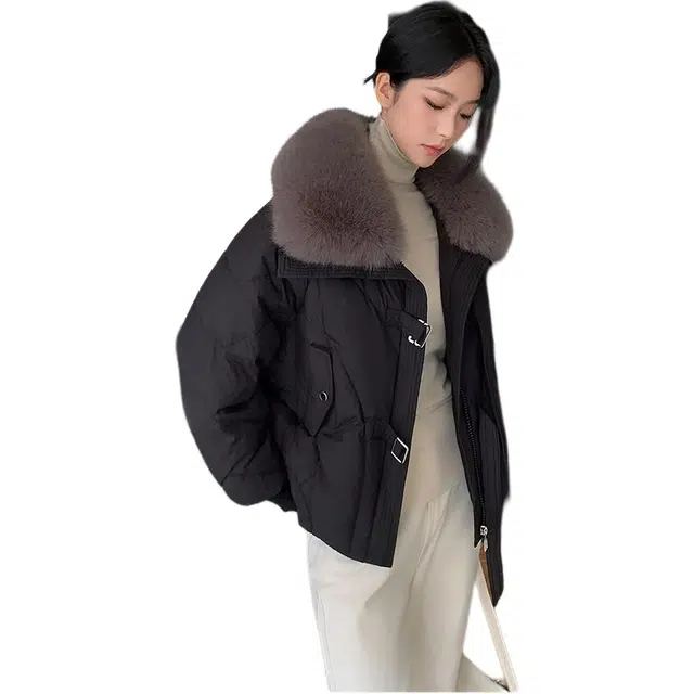 沐晓欣 高贵显瘦冬季短款可拆卸毛领加厚外套棉服 女款