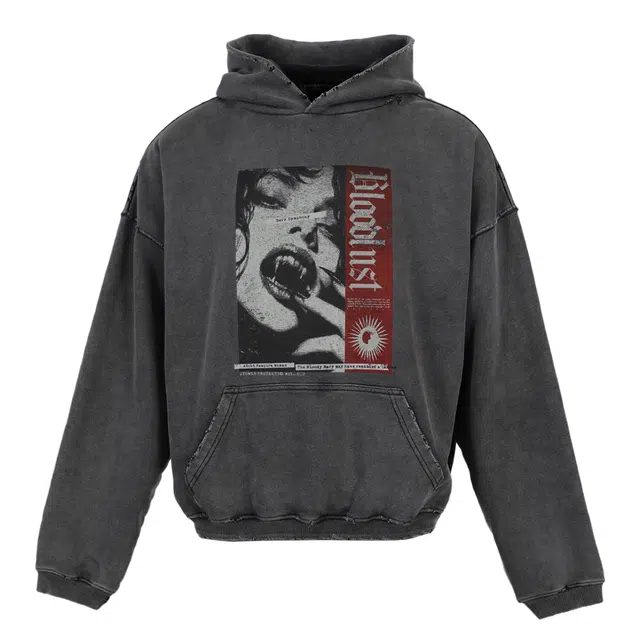 EPOWER PRESENTS Printed Washed Black Pullover Sweatshirt