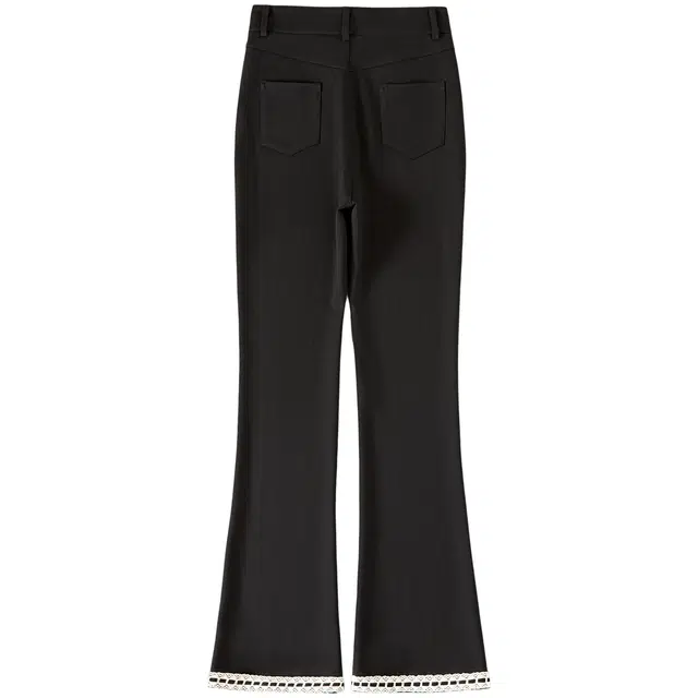 她池 设计感撞色拼接花边高腰长款微喇休闲裤 女款 黑色