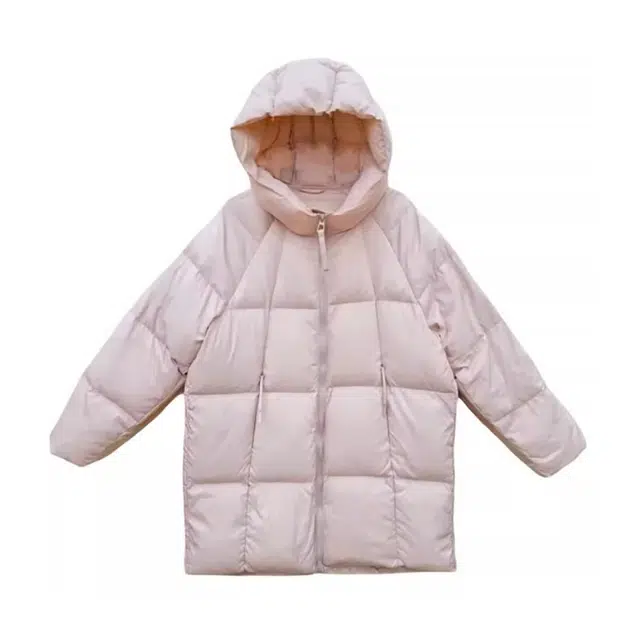 敲模女孩 学院风纯色设计感连帽宽松长袖慵懒棉服 女款