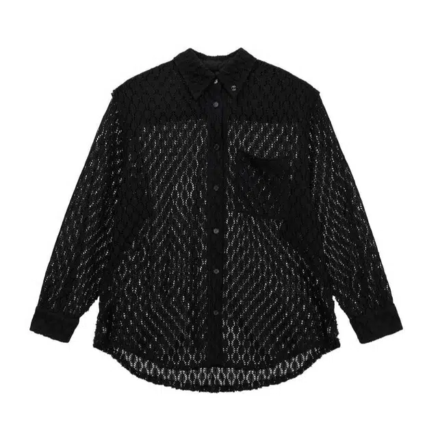 TREEMINGBIRD Lace Embellished Set-up Shirt