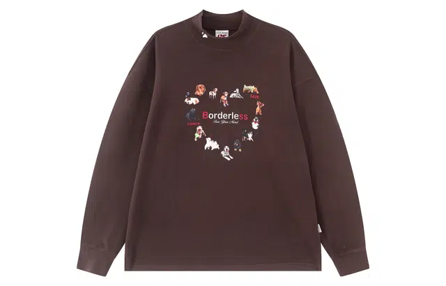 F426 Turtleneck Heart Print Long Sleeve Tee