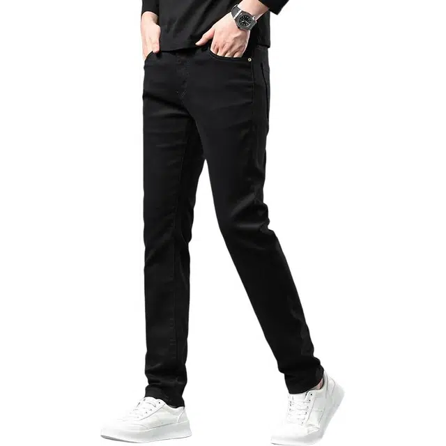 吉肯蒂 牛仔裤男黑色秋冬季厚款高端欧货潮牌修身小脚长裤 男款