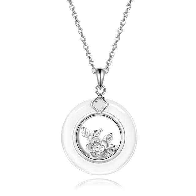 老凤祥 山茶花 新中式国潮经典设计十二花神 日常穿搭森系风简约 富贵吉祥平安顺遂 小众高级#好运 玉髓 项链 女款