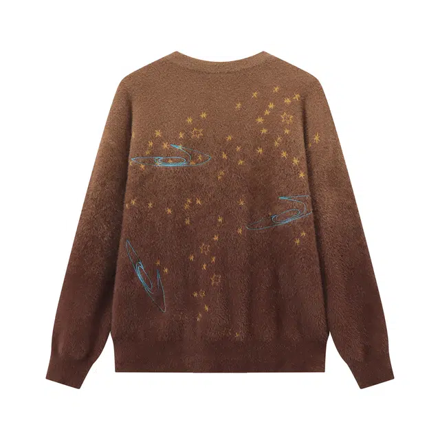 江南先生 美式渐变混纺星星提花长袖针织衫柔软舒适秋宽松慵懒毛衣 男女同款