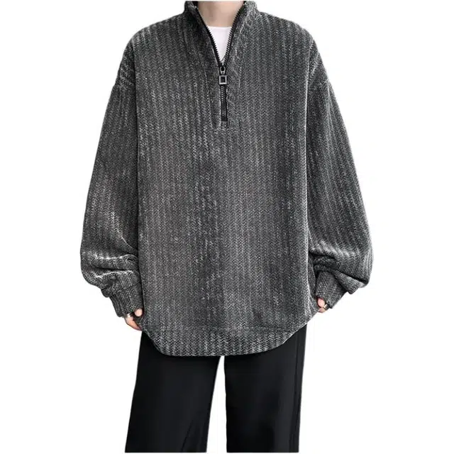 拓菲 复古解构设计半拉链男款秋季美式重磅硬挺立领外套高级感男装休闲上衣卫衣 男女同款