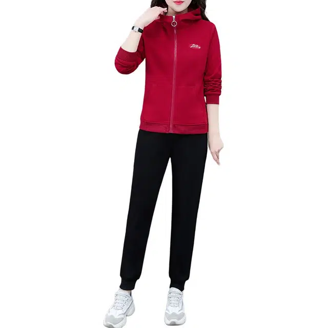 缪斯的诱惑 美式复古纯色简约舒适拉链连帽长袖上衣开衫卫衣外套百搭裤子两件套时尚潮流优雅气质洋气减龄显瘦显高轻便运动休闲套装 女款