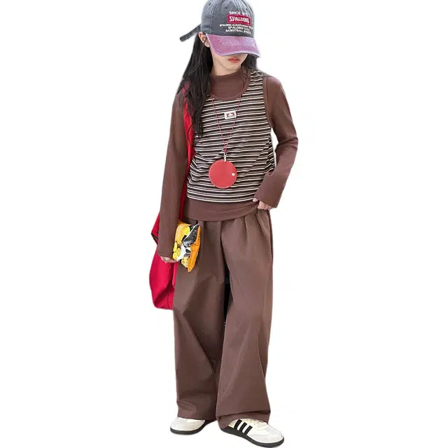 蓝彩何休闲运动套装 女童春秋款韩版装女大童时髦洋气条纹马甲儿童秋装三件套潮