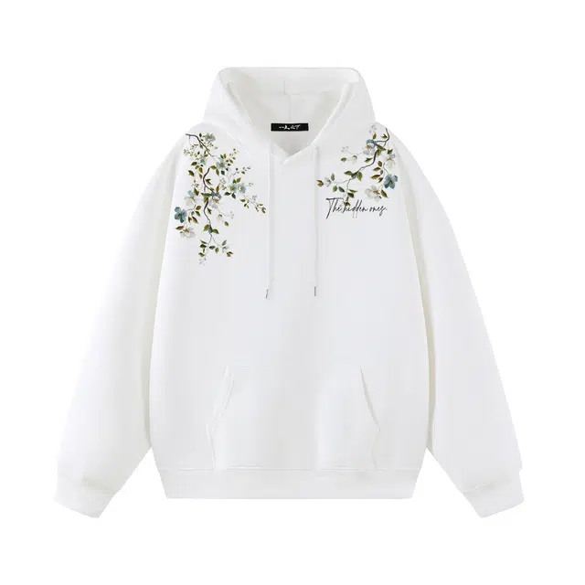 一人之下 美式高街双肩植物花卉字母印花图案休闲宽松舒适百搭精选个性高级户外运动日常通勤气质潮流时尚长袖连帽卫衣 男女同款