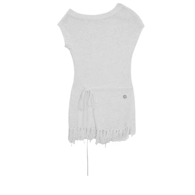 TREEMINGBIRD FW25 White Slit Tassel Knit