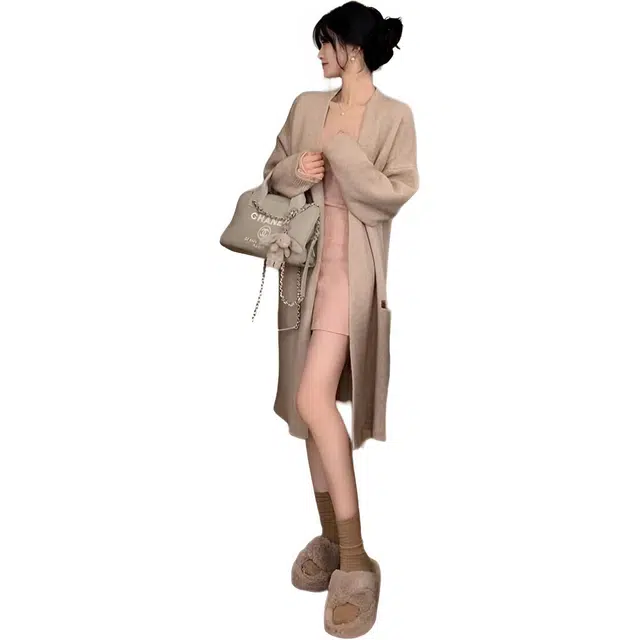 纤丝鸟 优雅简约时尚高个子修身圆领打底喇叭袖长袖连衣裙 女款