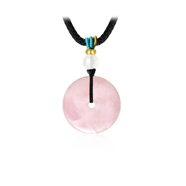 亨万福 平安扣平安纳福国风小众复古新中式好运天然 粉水晶 项链 男女同款情侣款