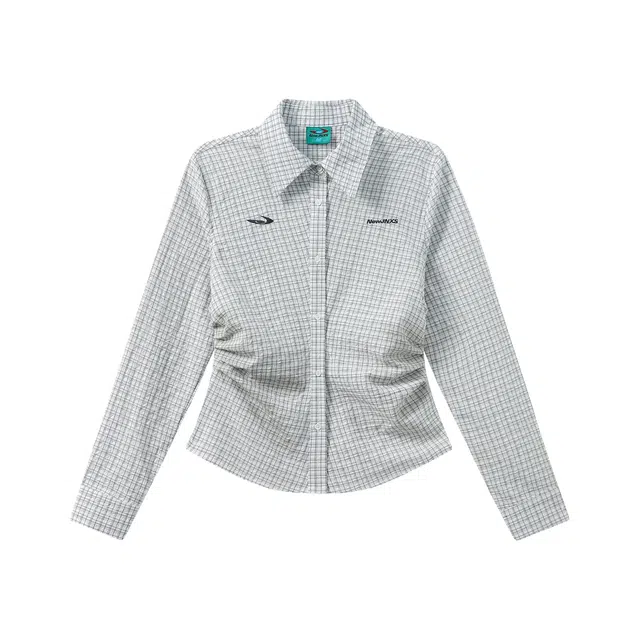 江南先生 美式复古文艺风绣花长短款格纹衬衣秋季情侣休闲长袖衬衫 男女同款