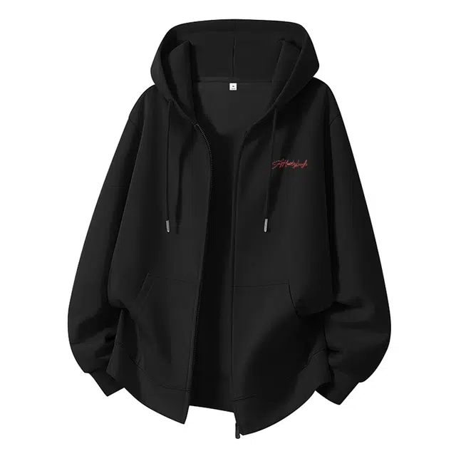 棉致 英文个签简约纯色牛奶丝复合抗皱无性别主义宽松落肩拉链开衫休闲卫衣 男女同款