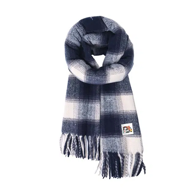 吾皇猫 韩系复古格纹秋冬季氛围感仿羊绒保暖百搭围脖披肩 聚酯纤维 绒线围巾 男女同款情侣款