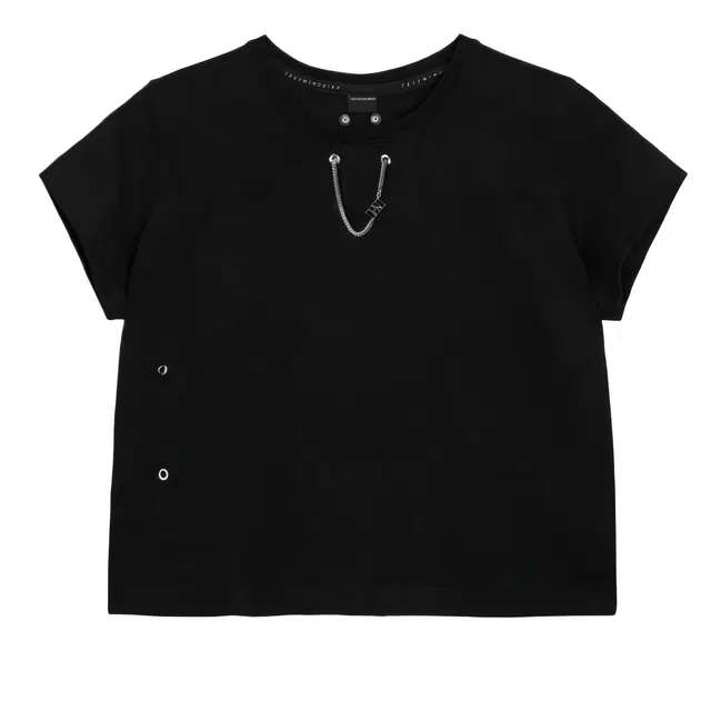 TREEMINGBIRD Dubre Chain Crop T-Shirts Black T