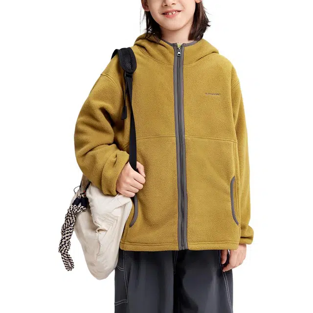 左西儿童抓绒衣 字母防风保暖防静电连帽长袖 儿童款