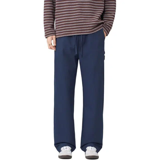 华夏儿女 美式街头复古纯色通勤松紧腰宽松直筒垂感长裤日常出街运动透气舒适柔软亲肤学院风阔腿裤休闲裤 男款