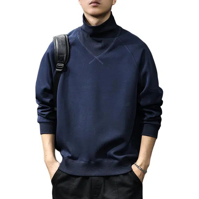 前进牛 秋冬高领美式经典复古潮流潮牌极简风运动长袖宽松休闲户外百搭内搭打底衫卫衣 男款