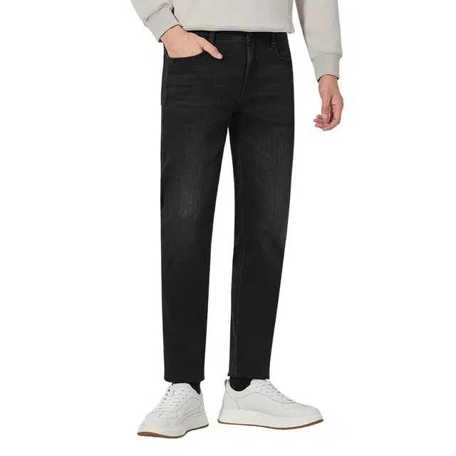 利郎 内里磨毛时尚都市水洗低腰小脚弹力修身保暖冬季牛仔裤 男款