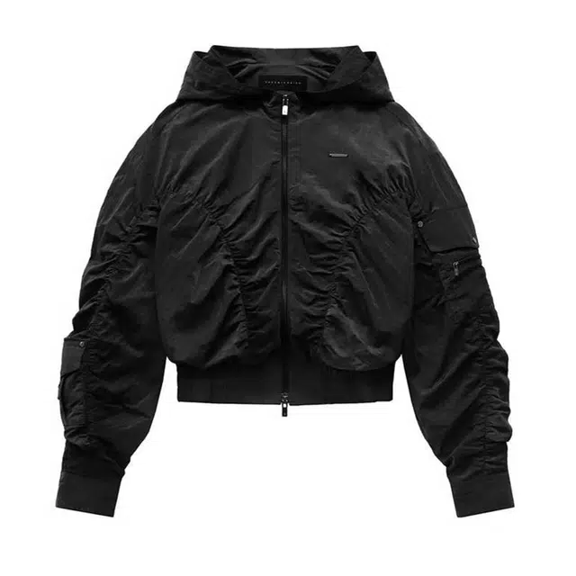TREEMINGBIRD Nylon Cargo Shirring Set-up Zip-up