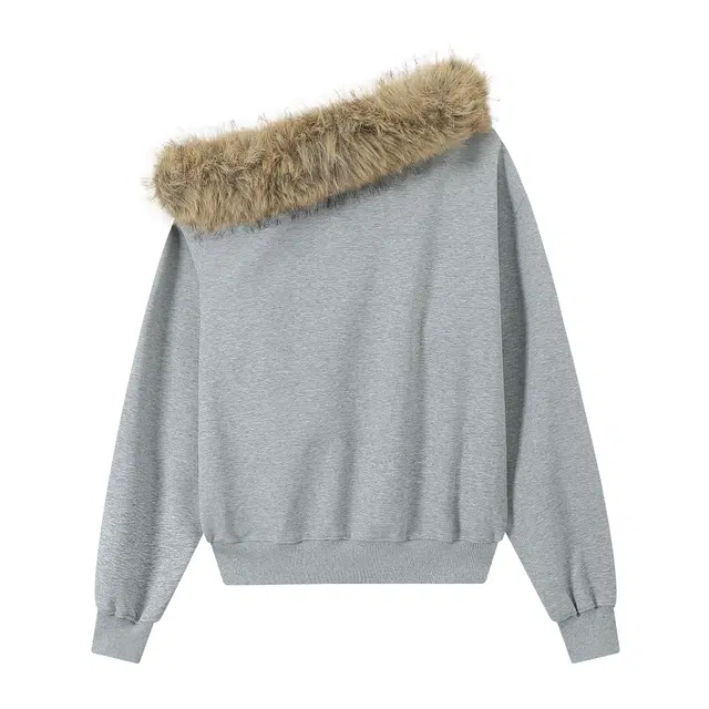 江南先生 个性潮流保暖舒适曼巴棉复古毛领斜肩宽松秋女款上衣卫衣 男女同款