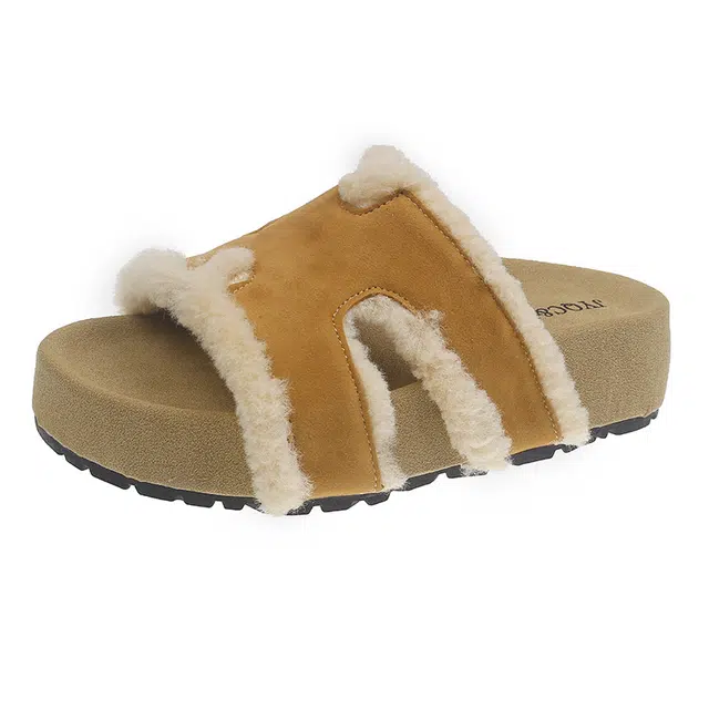 拾伍象 复古高级感简约增高勃肯毛毛鞋外穿拖鞋 女