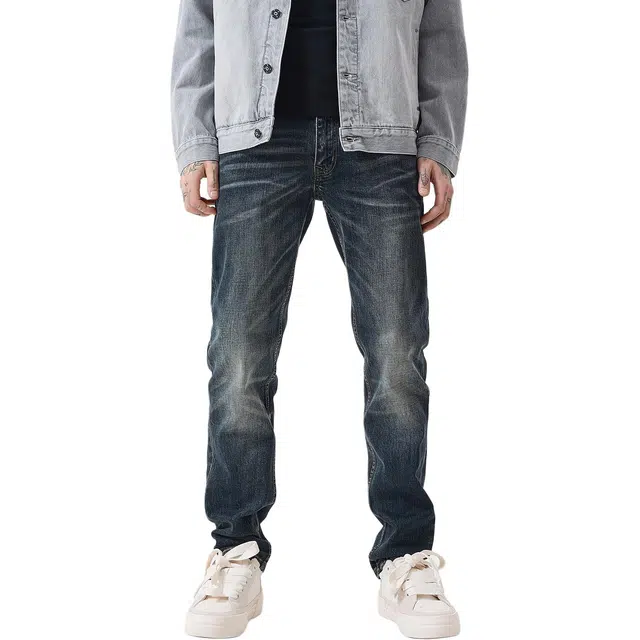 逆腾 逆腾复古裤男美式弹力修身直筒裤子男士潮牌水洗猫须百搭直筒牛仔裤 男款