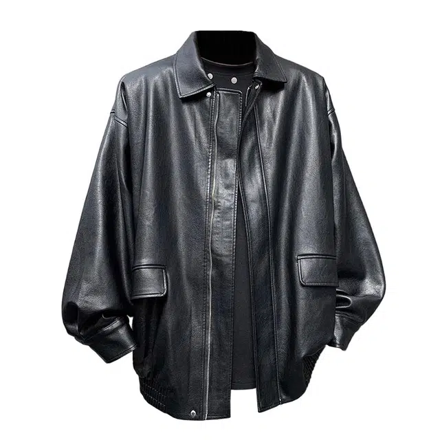 木林森 美式高街复古美拉德夹克机车潮牌结构设计款时尚百搭潮流宽松休闲皮衣 男女同款