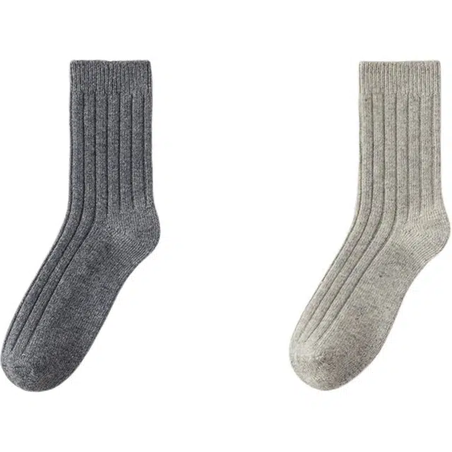 妮轻 羊毛秋冬季加厚纯色简约中筒袜 男款