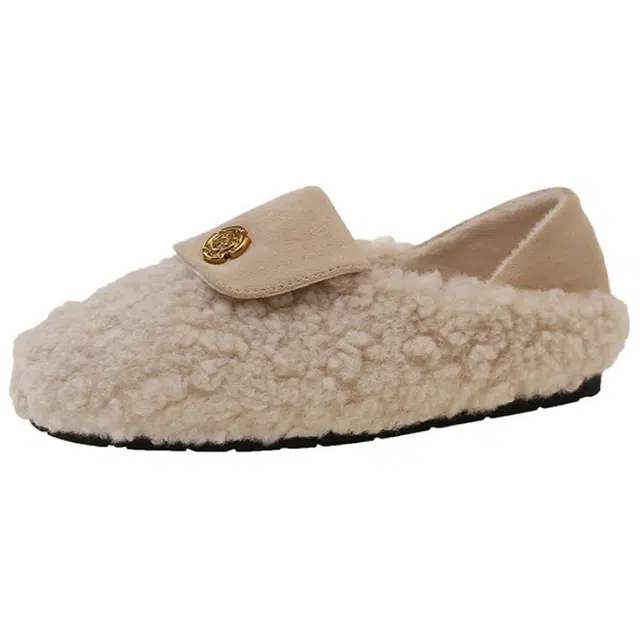 拾伍象 法式复古厚底羊羔毛毛鞋女秋冬外穿保暖加绒仙女风 棉鞋 女