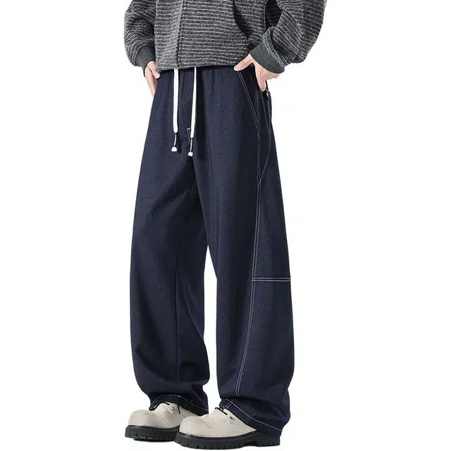 拓菲 美式复古阔腿弯刀长裤子男款直筒宽松秋季春秋款潮牌百搭休闲裤 男女同款