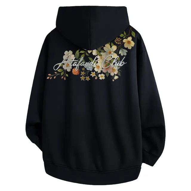 阿凡迪 国朝高级感潮流仿刺绣植物花卉手写体印花格子撞色学院风休闲街头简约百搭通勤宽松拉链外套开衫连帽卫衣 男女同款