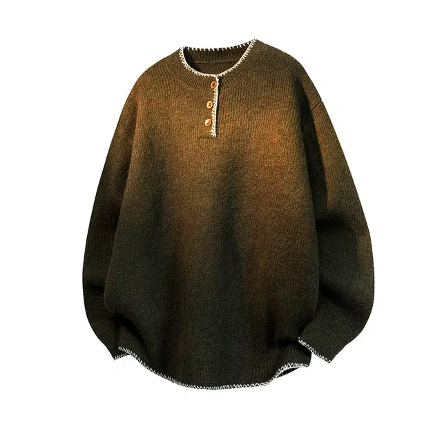 梓润格 美式潮流亨利领宽松版型设计纹理衫潮牌休闲随性慵懒日常氛围感时尚舒适柔软下摆明线装饰增添了复古韵味针织衫 男女同款