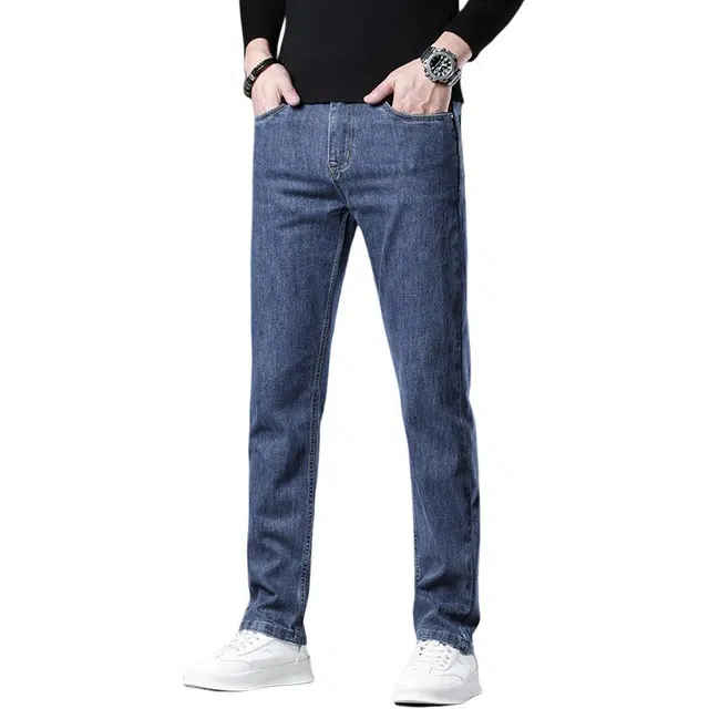 潮人榜 韩版时尚日常百搭秋冬季高端潮牌中腰显高直筒厚款柔软舒适通勤商务弹力修身牛仔裤 男女同款