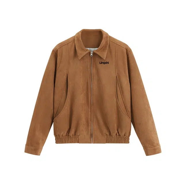 零氏 美式高街简约纯色基础款休闲运动麂皮绒飞行员高级感日常翻领长袖短款外套夹克 男女同款