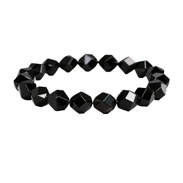 子婳 新中式复古国潮国风招财转运能量小众精致刻面素圈简约百搭彩虹眼切面饰品#好运 黑曜石 手串 男女同款情侣款