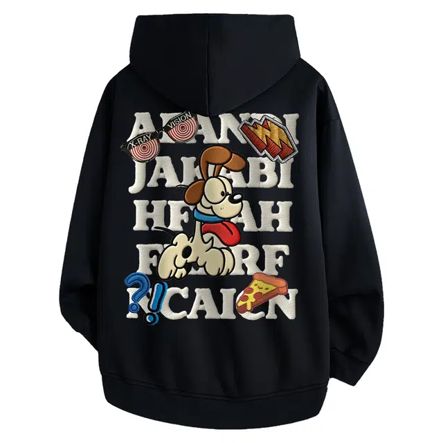 阿凡迪 高级感潮流仿刺绣工艺美式手绘小狗字母印花格子撞色学院风休闲街头简约百搭通勤宽松拉链外套开衫连帽卫衣 男女同款