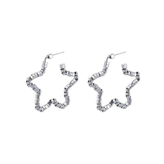 色菲尔 韩式五角星碎银耳饰 时尚潮酷街头嘻哈金属感个性小众设计简约精致显脸小独特日常通勤百搭养耳扣 合金 耳环 男女同款情侣款