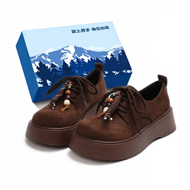 小鹿米利 复古串珠系带乐福单鞋厚底增高袋鼠鞋勃肯鞋 女